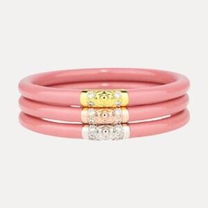 Pink Triple Stack Resin Bangle Bracelet with Mixed Metal Accents